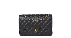 Chanel Classic Double Flap Quilted Caviar Gold-tone Jumbo Black