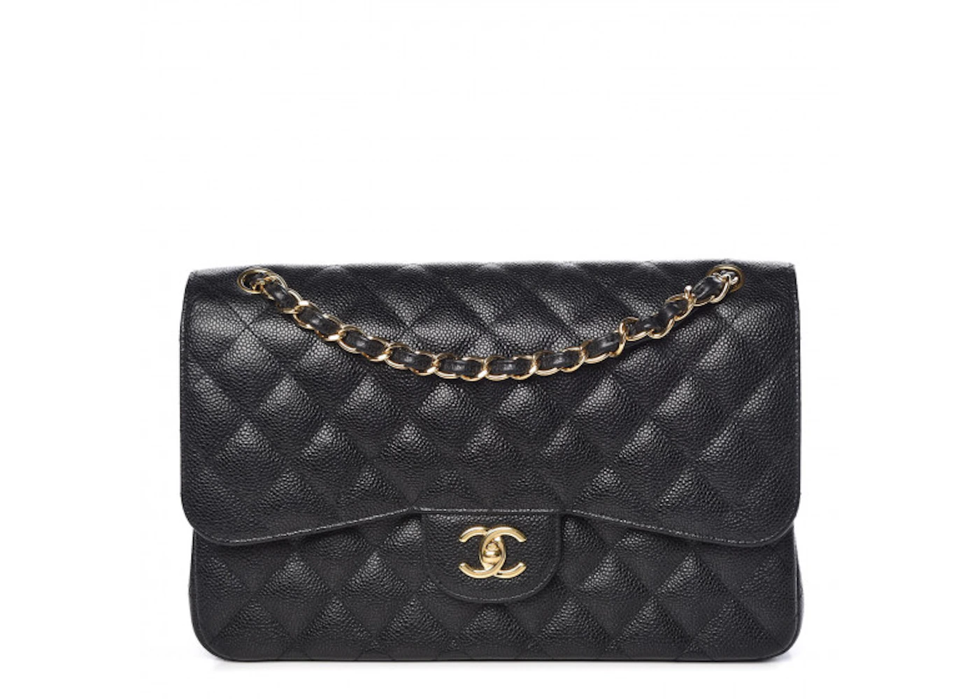 Chanel Classic Double Flap Quilted Caviar Gold-tone Jumbo Black - US