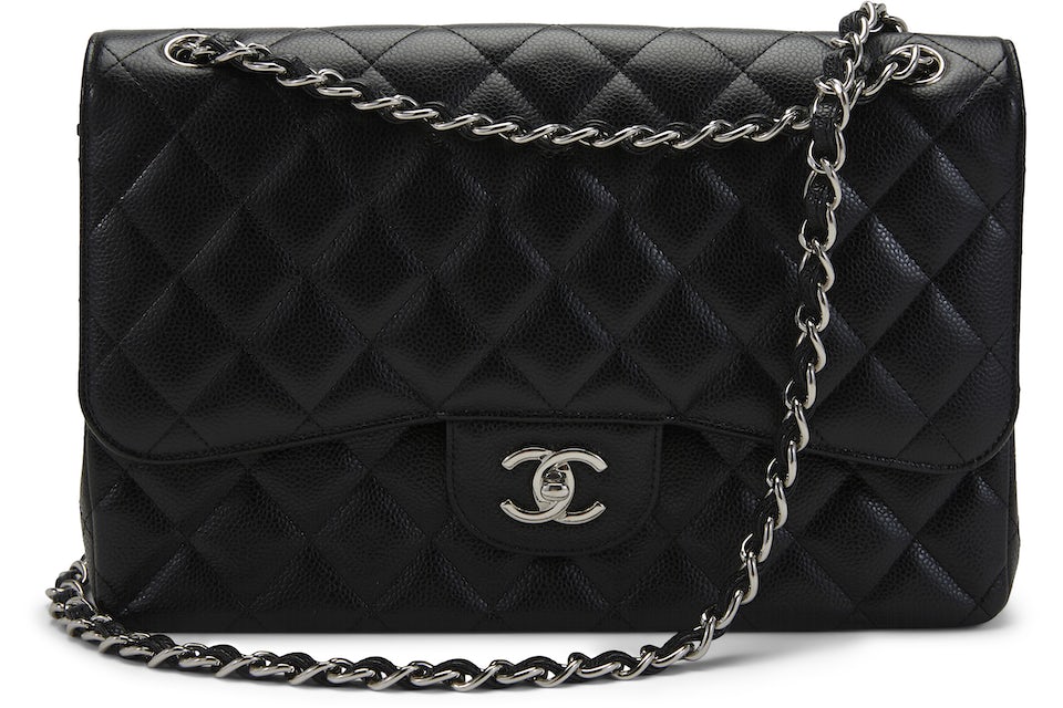 Chanel Classic Single Flap Bag Quilted Caviar Jumbo White