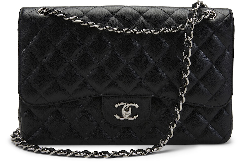 Chanel Classic Double Flap Quilted Caviar Silver-tone Jumbo - US