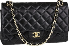Chanel Classic Double Flap Quilted Lambskin Gold-tone Jumbo Black
