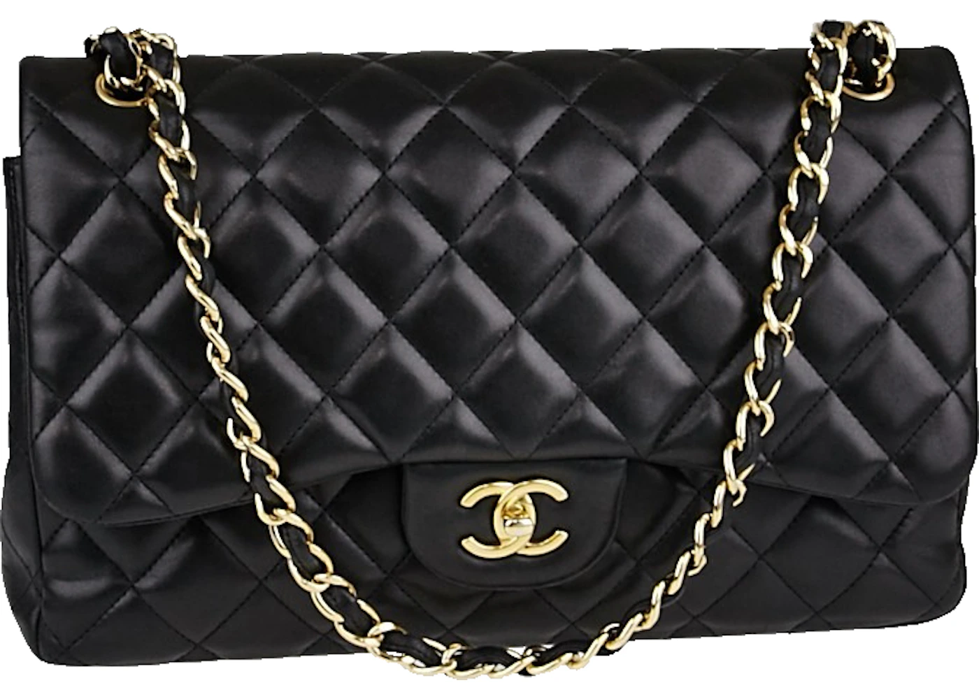 Chanel Classic Double Flap Quilted Lambskin Gold-tone Jumbo Black - US