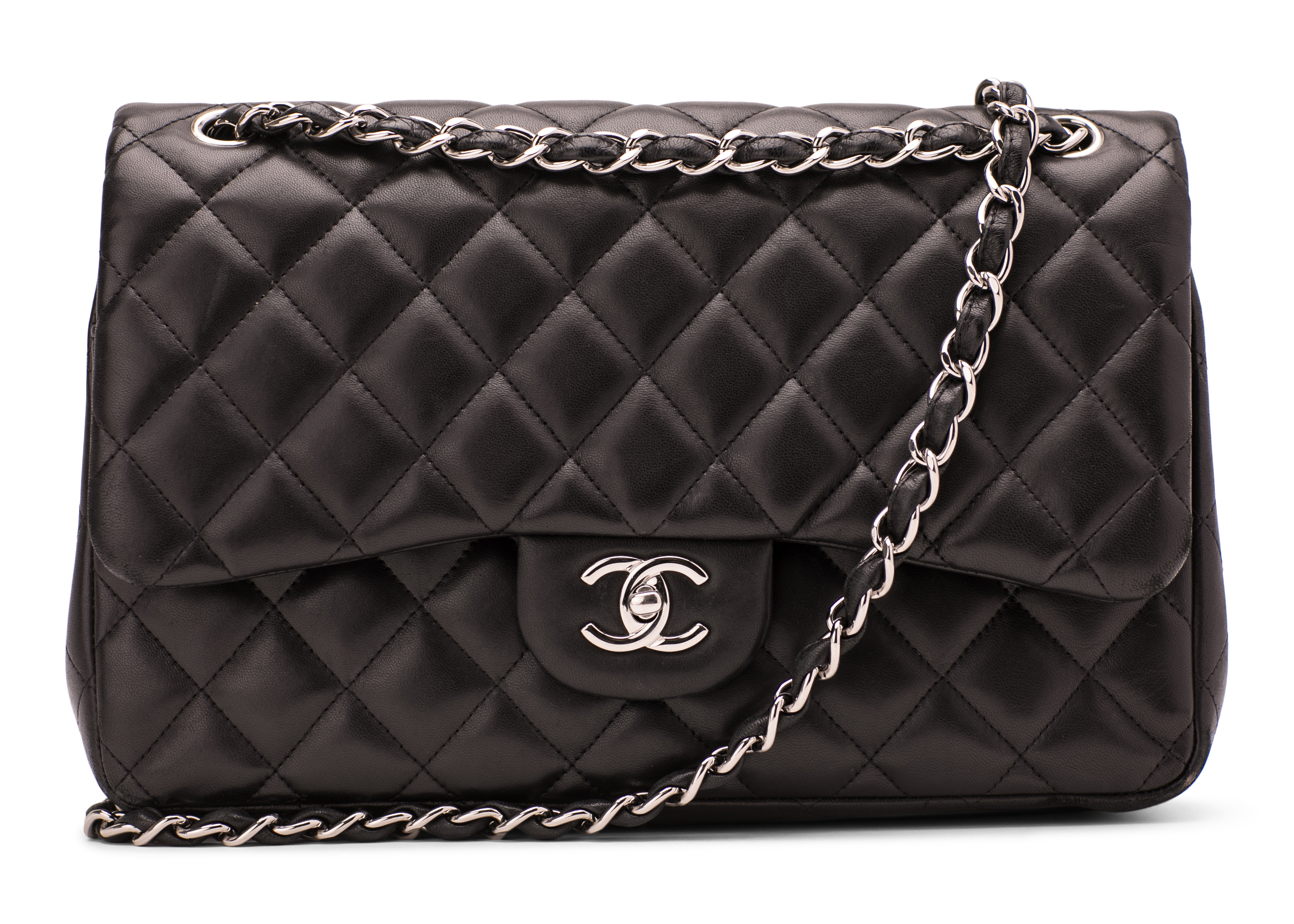 Chanel Classic Double Flap Quilted Lambskin Silver-tone Jumbo 