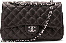 Chanel Classic Double Flap Quilted Lambskin Silver-tone Jumbo Black