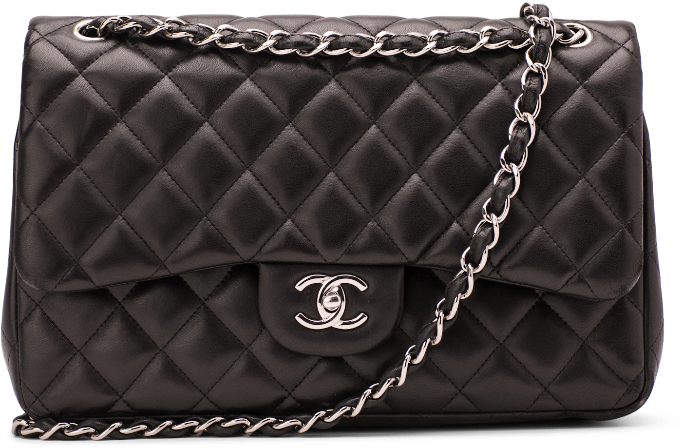 Chanel Classic Double Flap Quilted Lambskin Silver-tone Jumbo