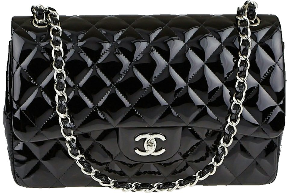 chanel black patent leather handbag