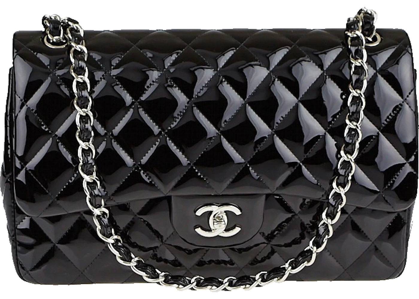Chanel Black Quilted Patent Leather Jumbo Classic Single Flap Bag, myGemma, QA