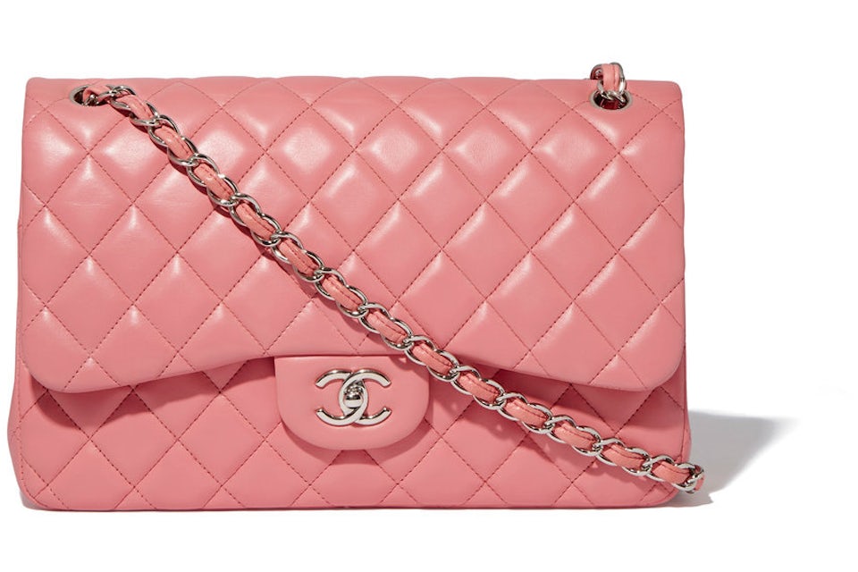 Chanel Pale Pink Quilted Lambskin Medium Double Flap Bag Silver Hardware, 2022 (Very Good)-2023
