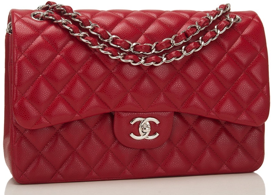 Chanel Classic Double Flap Quilted Caviar Silver-tone Red - US