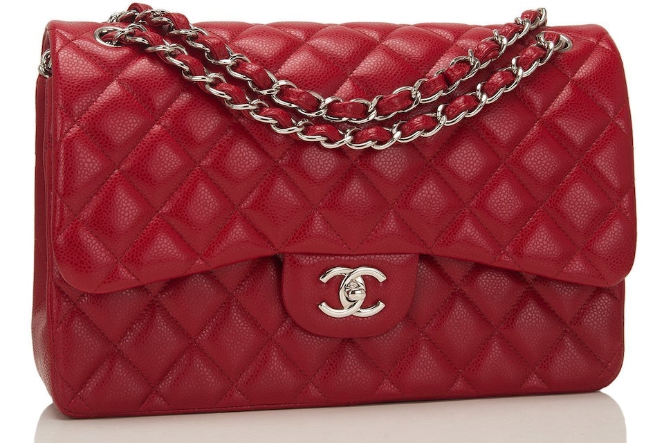 chanel red shoulder bag leather
