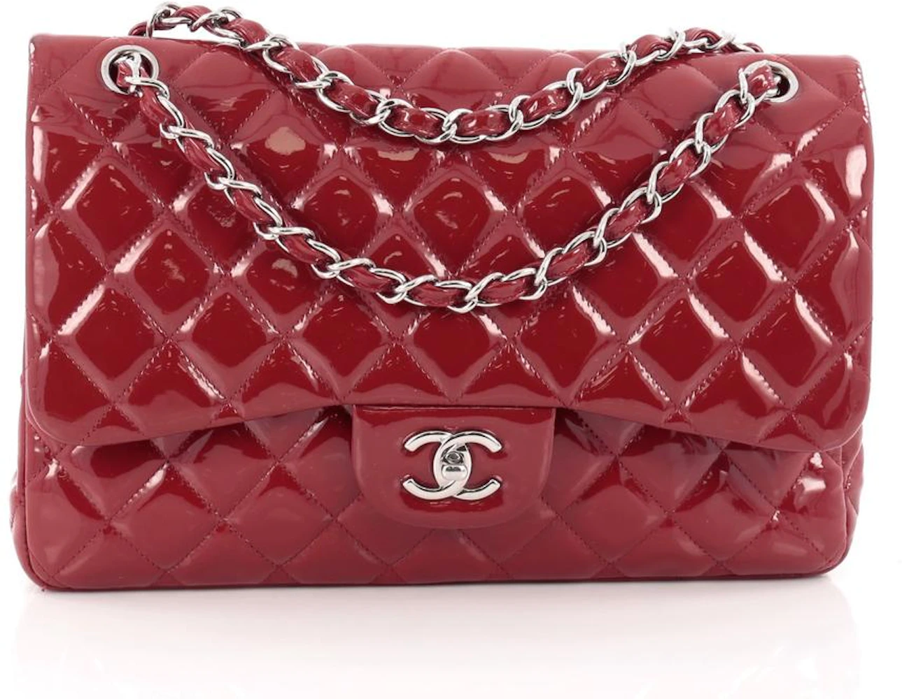 Chanel, Jumbo Classic double flap bag in fuchsia pink quilted patent leather  - Unique Designer Pieces