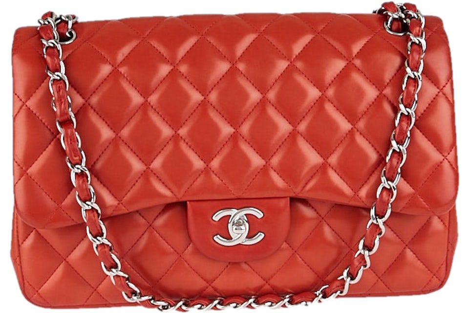 Chanel Classic Double Flap Quilted Jumbo Calfskin Red in Calfskin with  Silver-tone - US