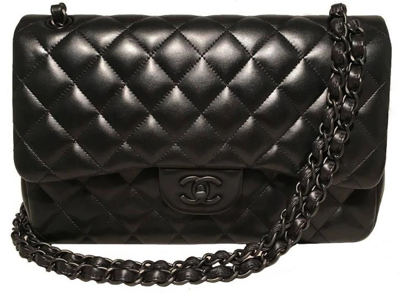 Chanel Classic Double Flap Quilted Lambskin 2.55 Jumbo So Black in Lambskin  Leather with Black - US