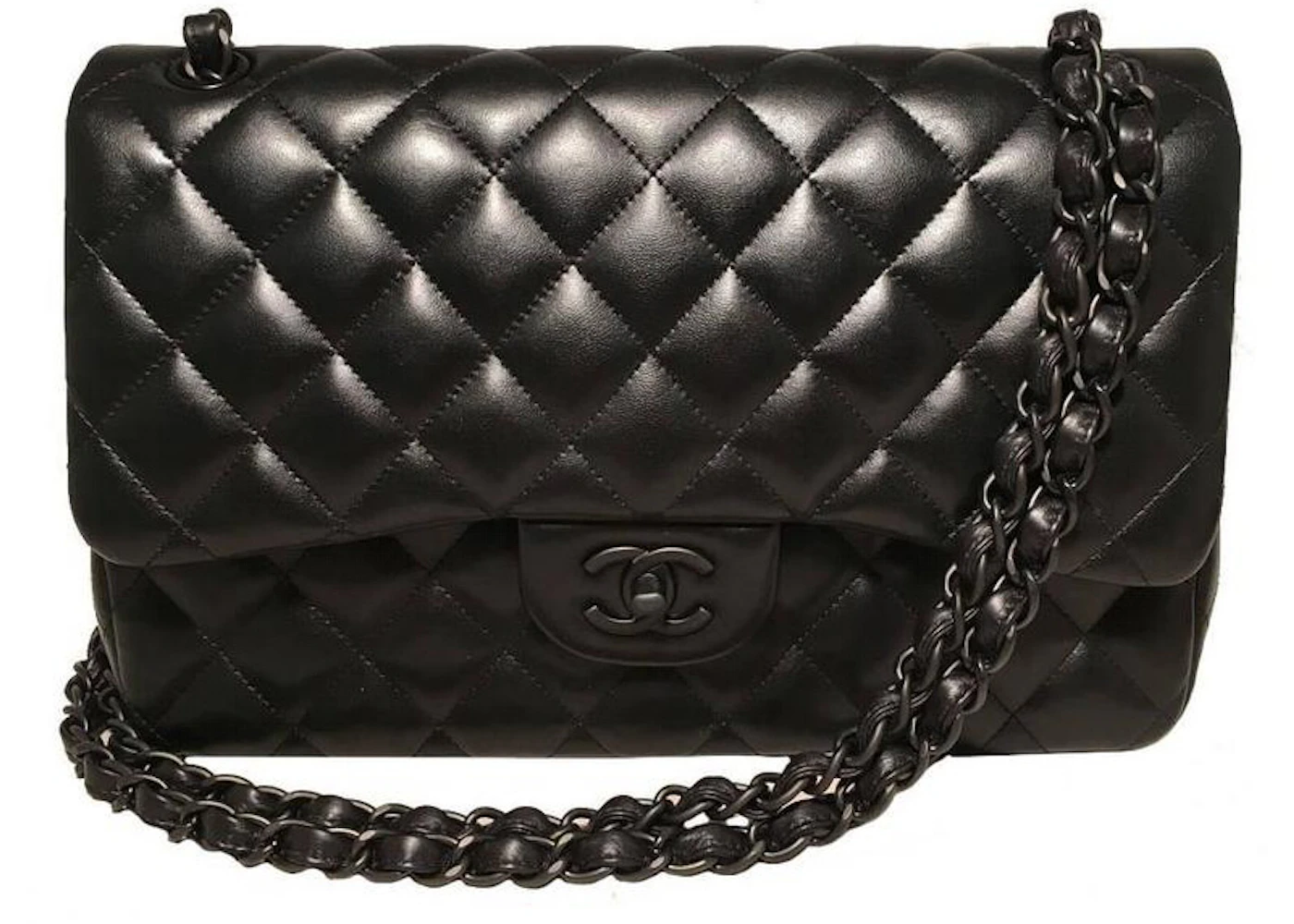 Vej dør vinter Chanel Classic Double Flap Quilted Lambskin 2.55 Jumbo So Black in Lambskin  Leather with Black - US