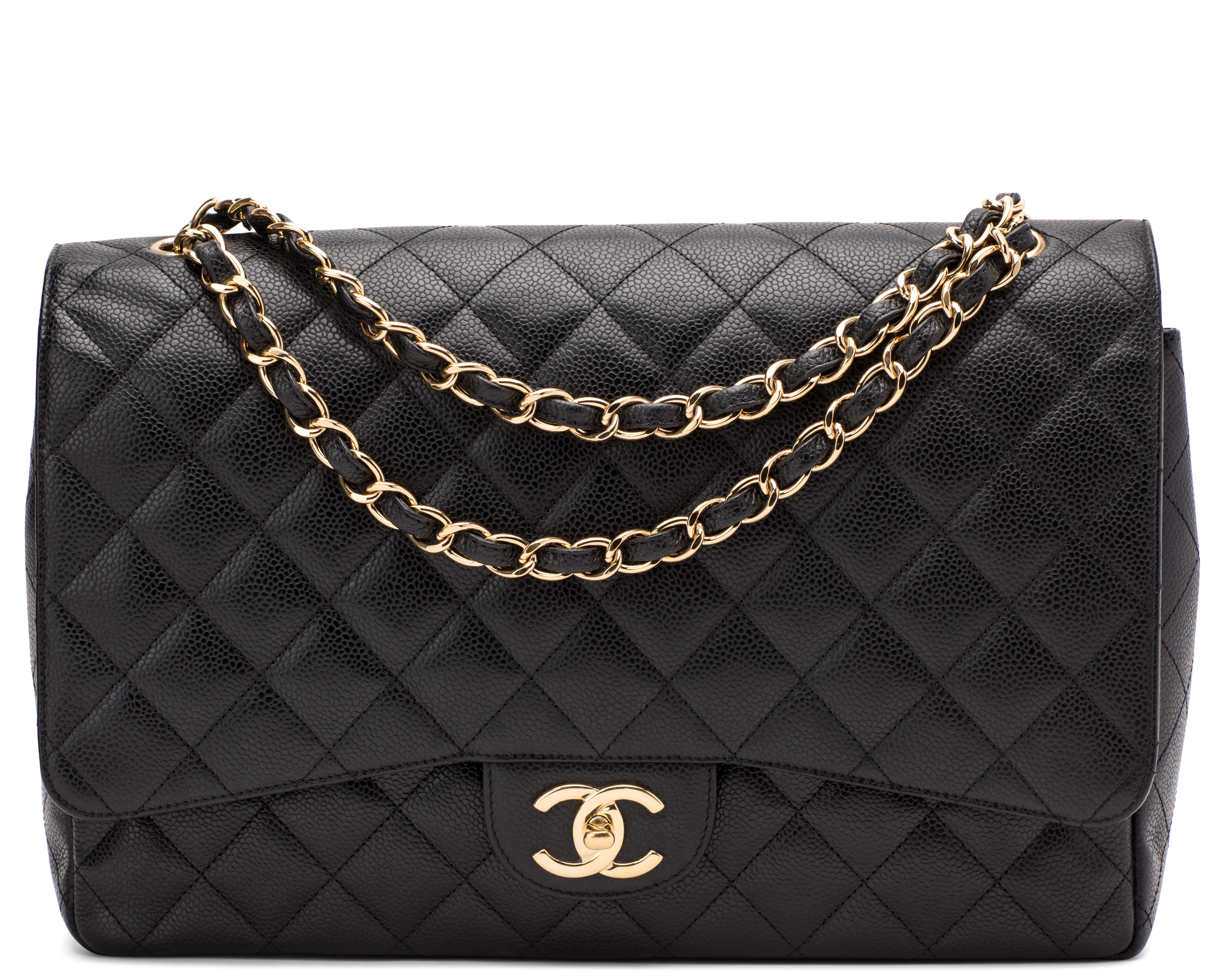 Chanel Classic Double Flap Quilted Caviar Goldtone Maxi Black  US