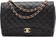 Chanel Classic Double Flap Quilted Caviar Gold-tone Maxi Black