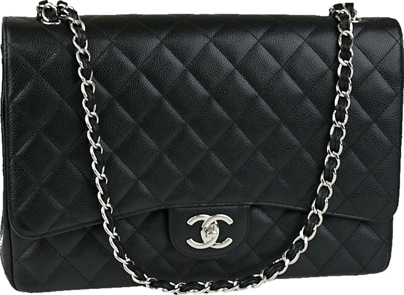 Chanel Classic Double Flap Quilted Maxi Caviar Black in Caviar with  Silver-tone - US