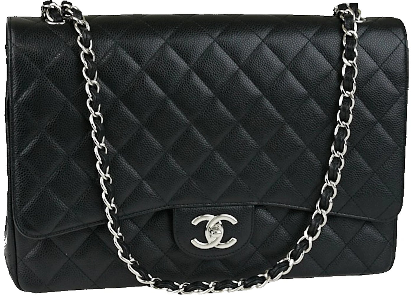 Chanel Classic Double Flap Quilted Maxi Caviar Black in Caviar with Silver- tone - US