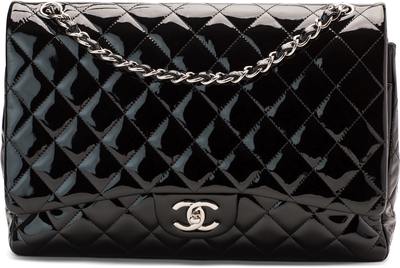 Chanel Classic Double Flap Quilted Patent Leather Silver-tone Maxi Black -  US