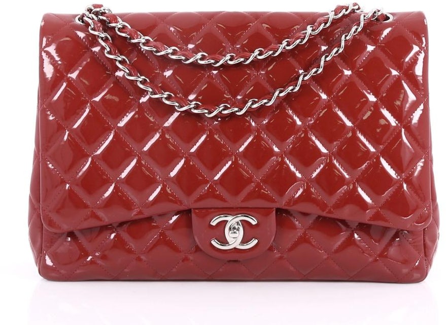 Chanel Jumbo Flap Quilted Patent Leather Shoulder Bag Red