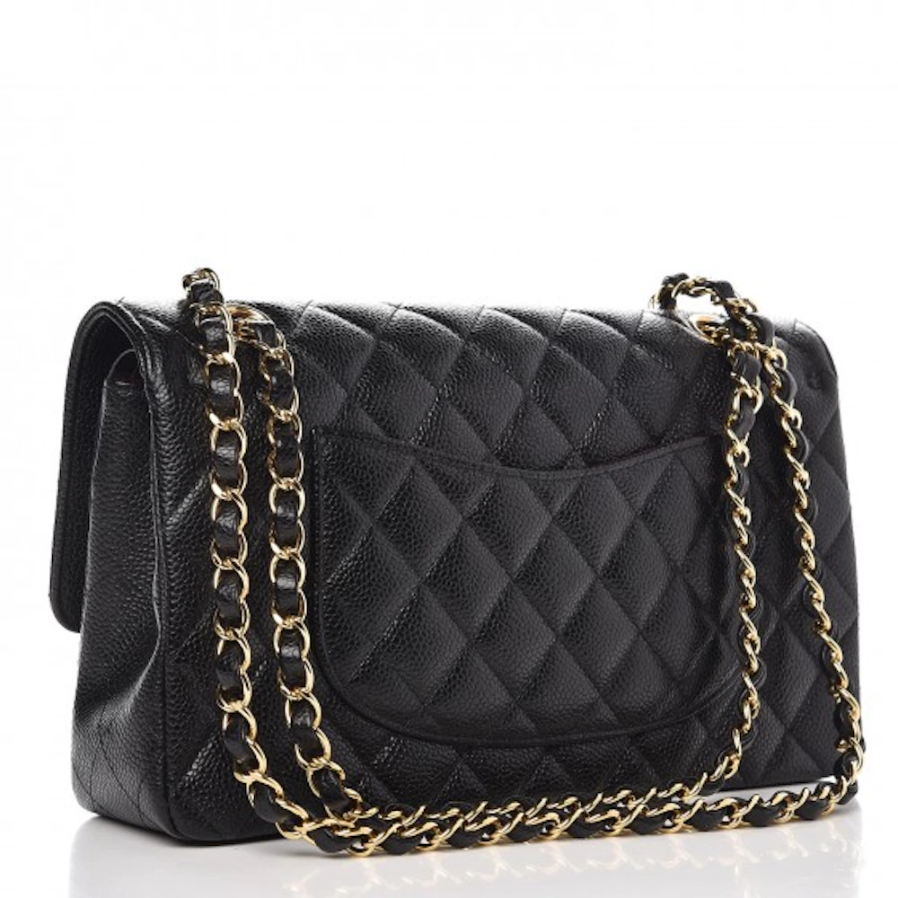 Chanel Classic Double Flap Quilted Caviar Gold-tone Medium Black in ...
