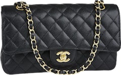 Chanel Medium Black Classic Double Flap Bag in Caviar Leather with Gol –  Sellier