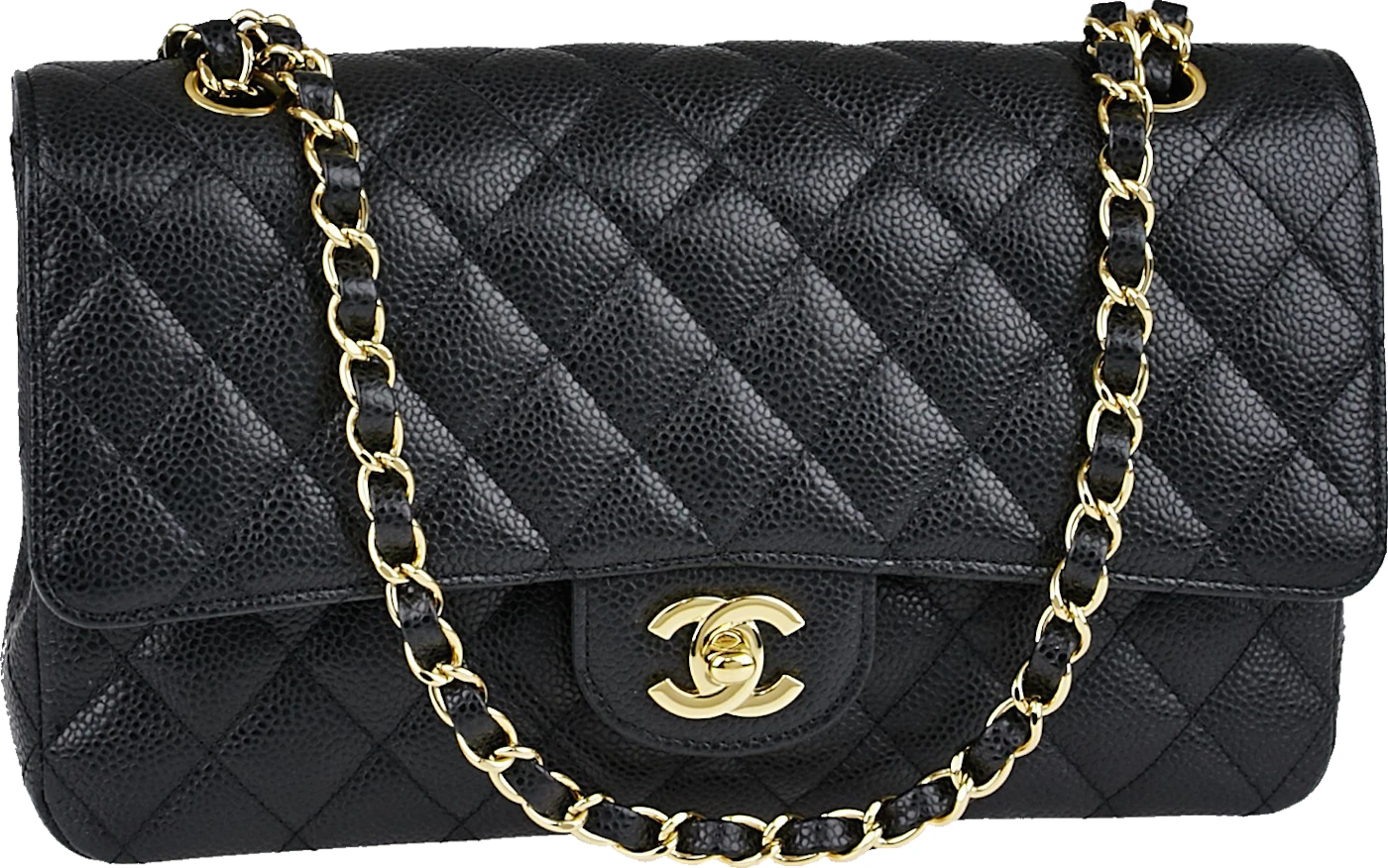 Chanel Double Flap Quilted Caviar Gold-tone Medium in Caviar with Tone -