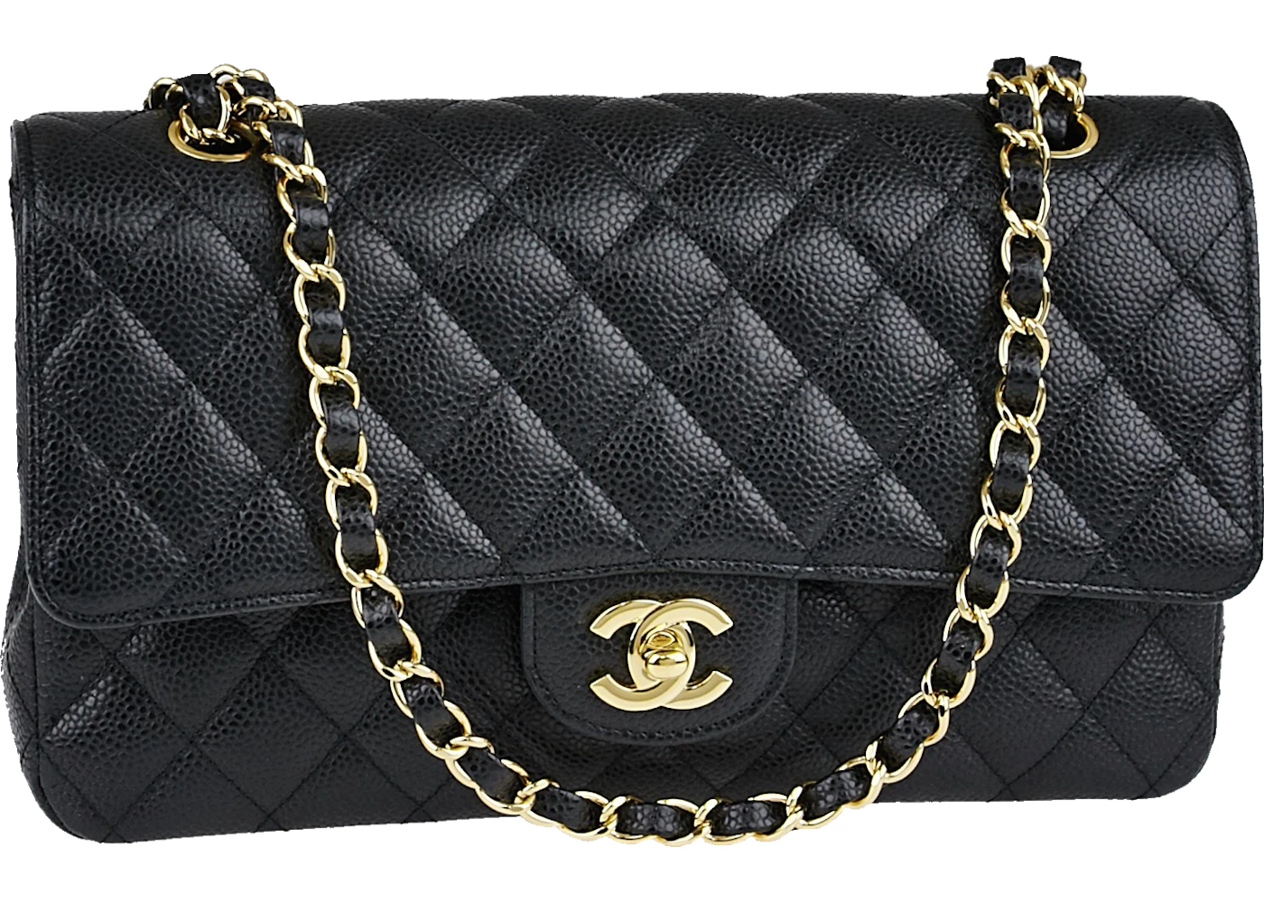 Tilbagebetale sengetøj nationalsang Chanel Classic Double Flap Quilted Caviar Gold-tone Medium Black in Caviar  with Gold Tone - US