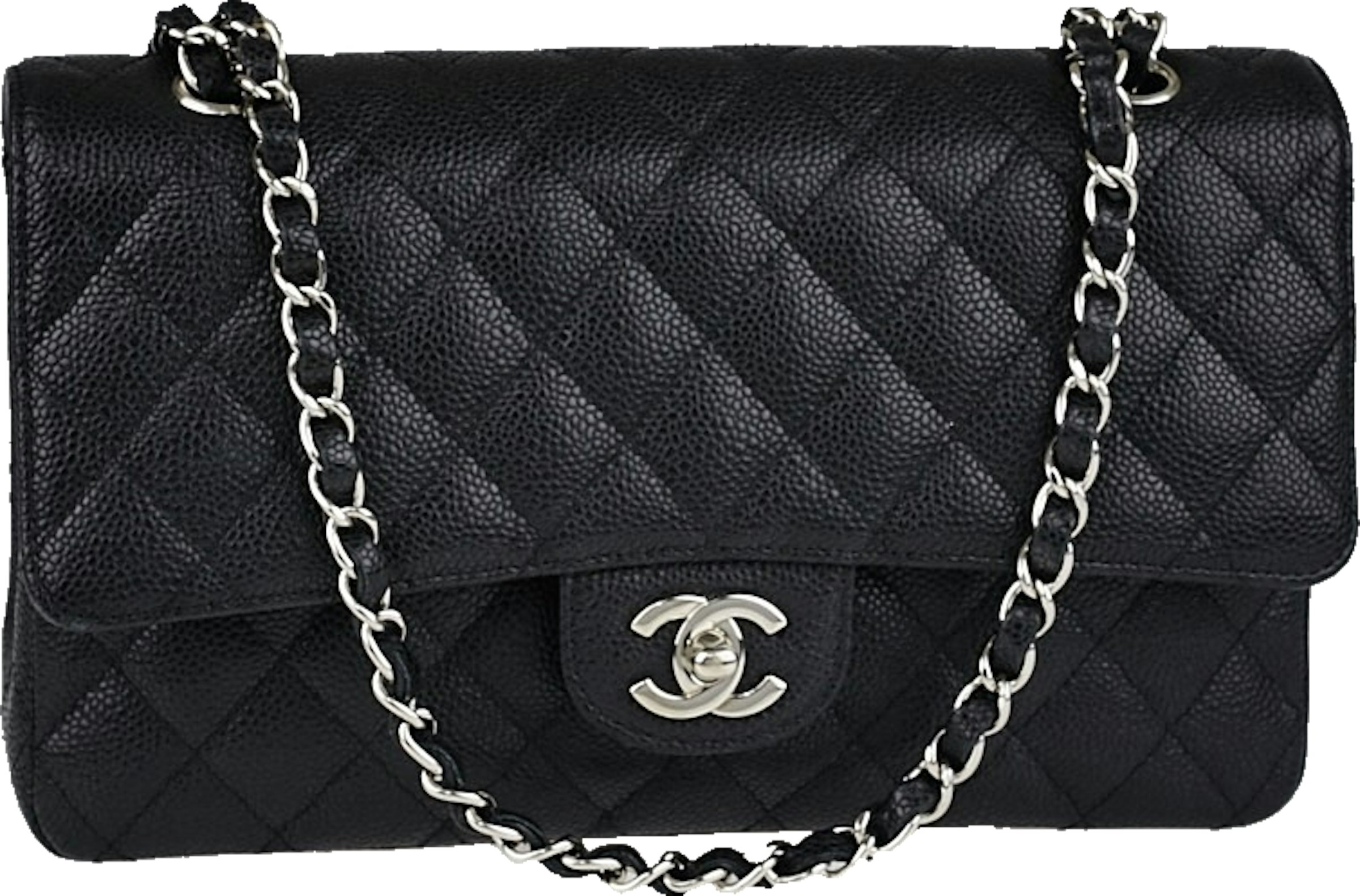 ovn en sælger jeg er enig Chanel Classic Double Flap Quilted Caviar Silver-tone Medium Black - US