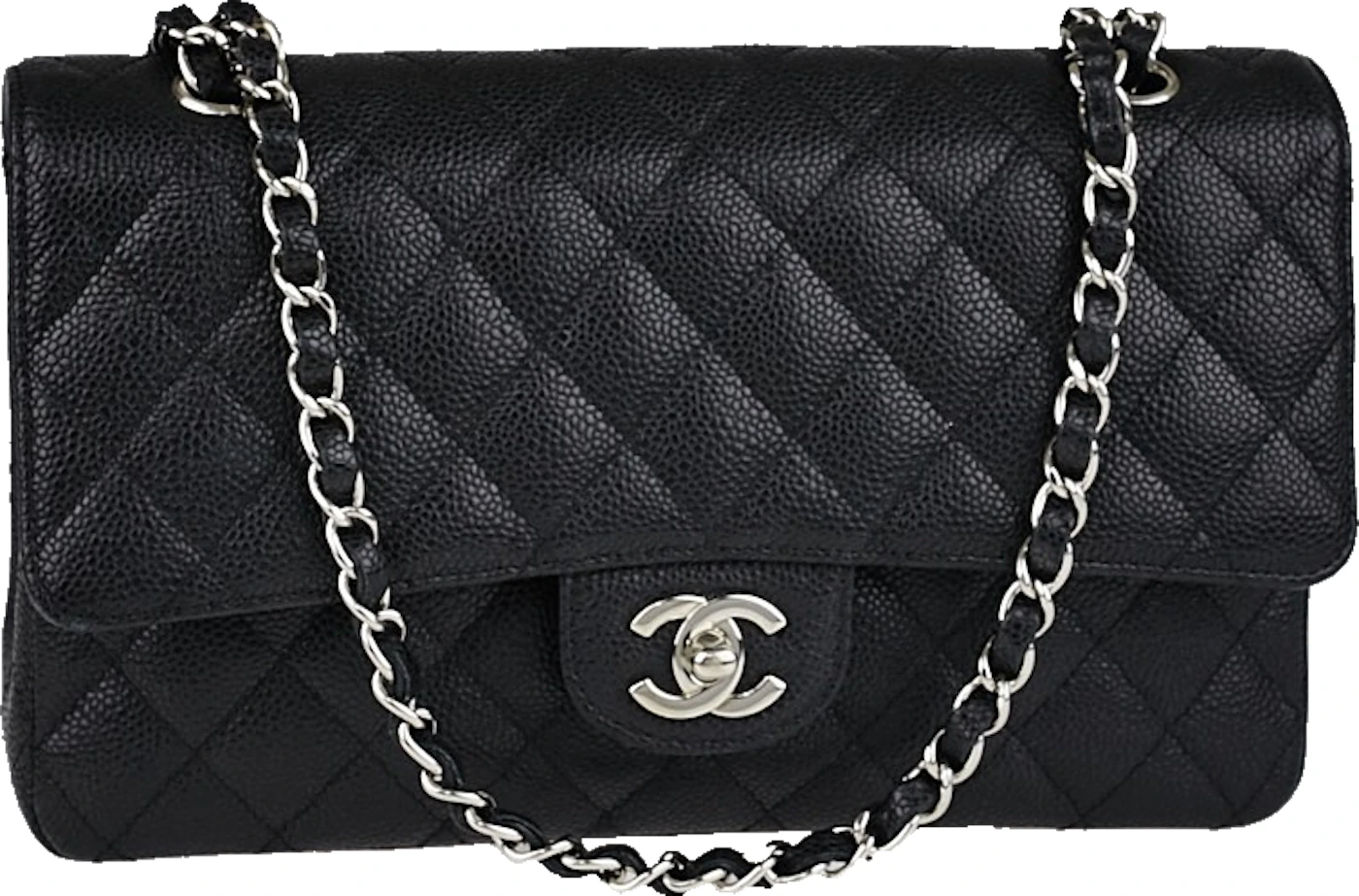 black and white chanel flap bag caviar