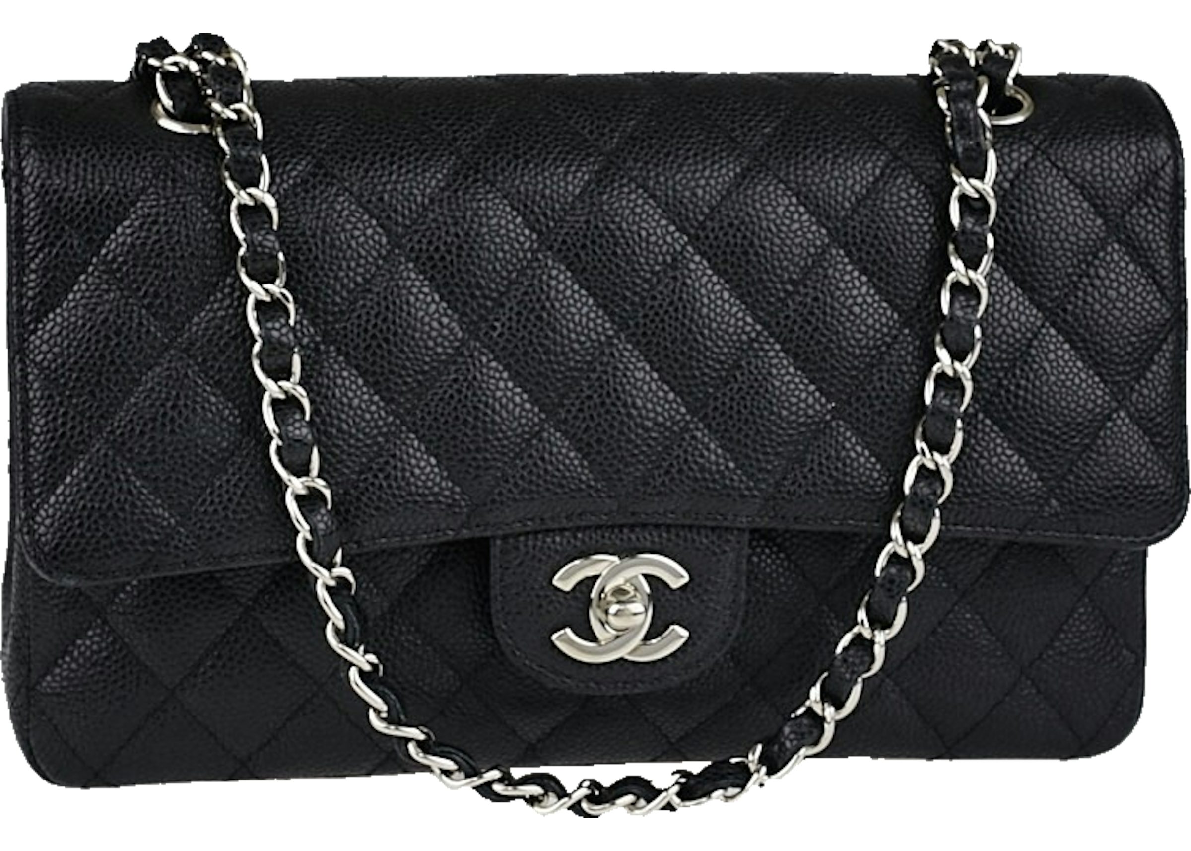 Chanel Classic Double Flap Bag Quilted Caviar Medium Gray 149902495
