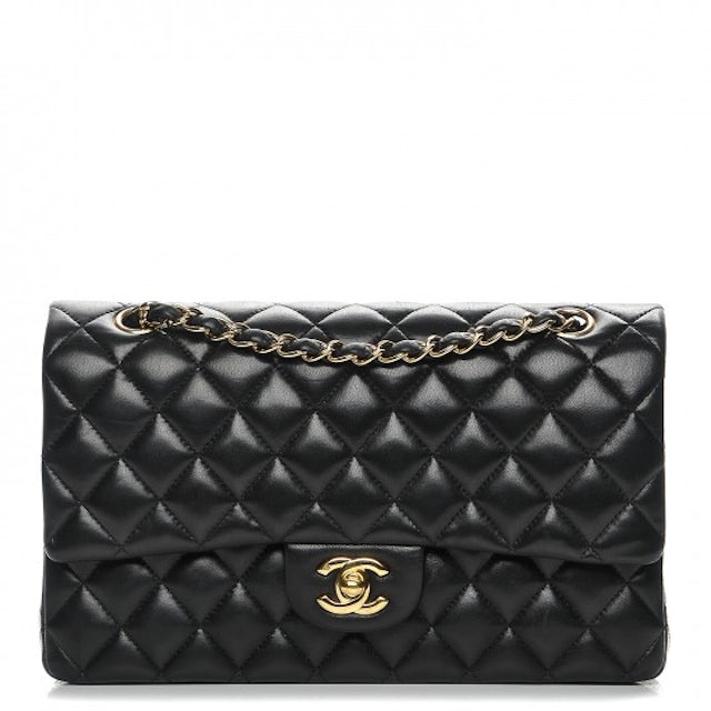 Chanel Classic Double Flap Quilted Lambskin Gold-tone Medium Black - DE