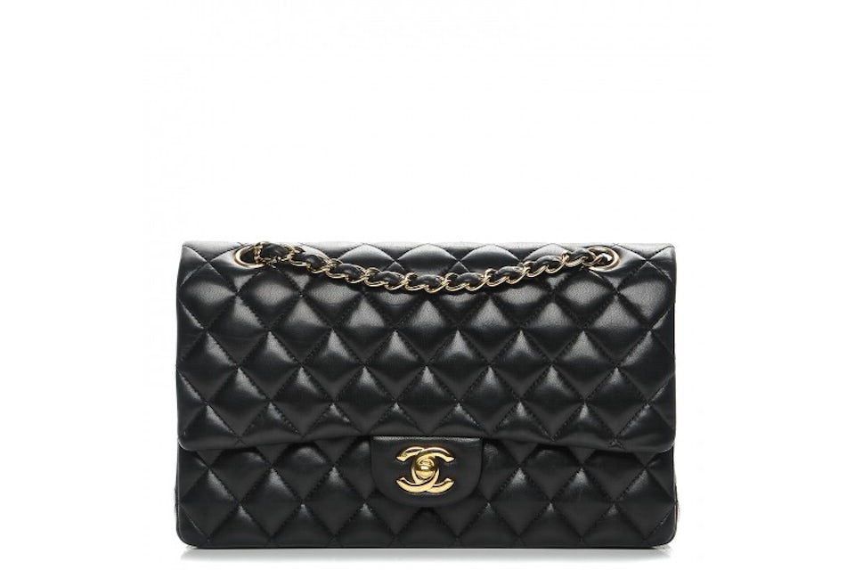 Chanel Classic Double Flap Quilted Lambskin Gold-tone Medium Black - US