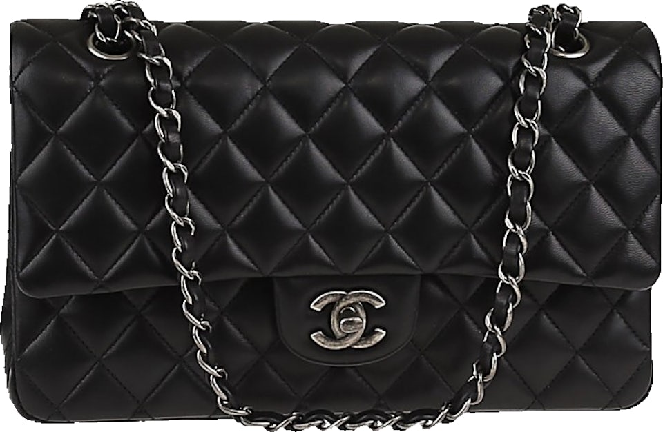 Authentic Chanel Classic Black Quilted Caviar Leather Classic Medium Double Flap Bag