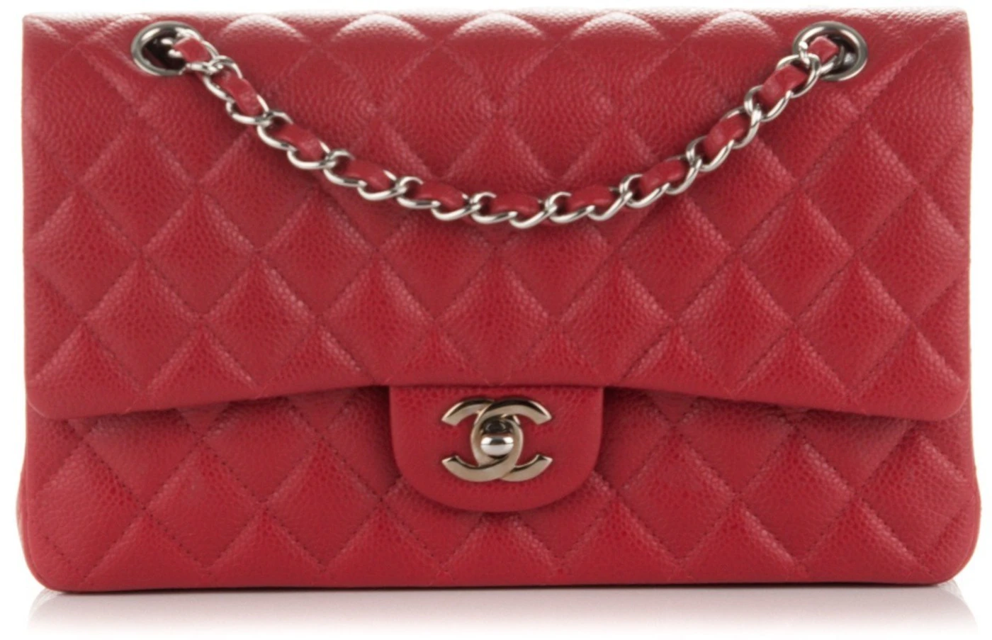 Chanel Chevron Caviar Jumbo Red Double Flap Bag