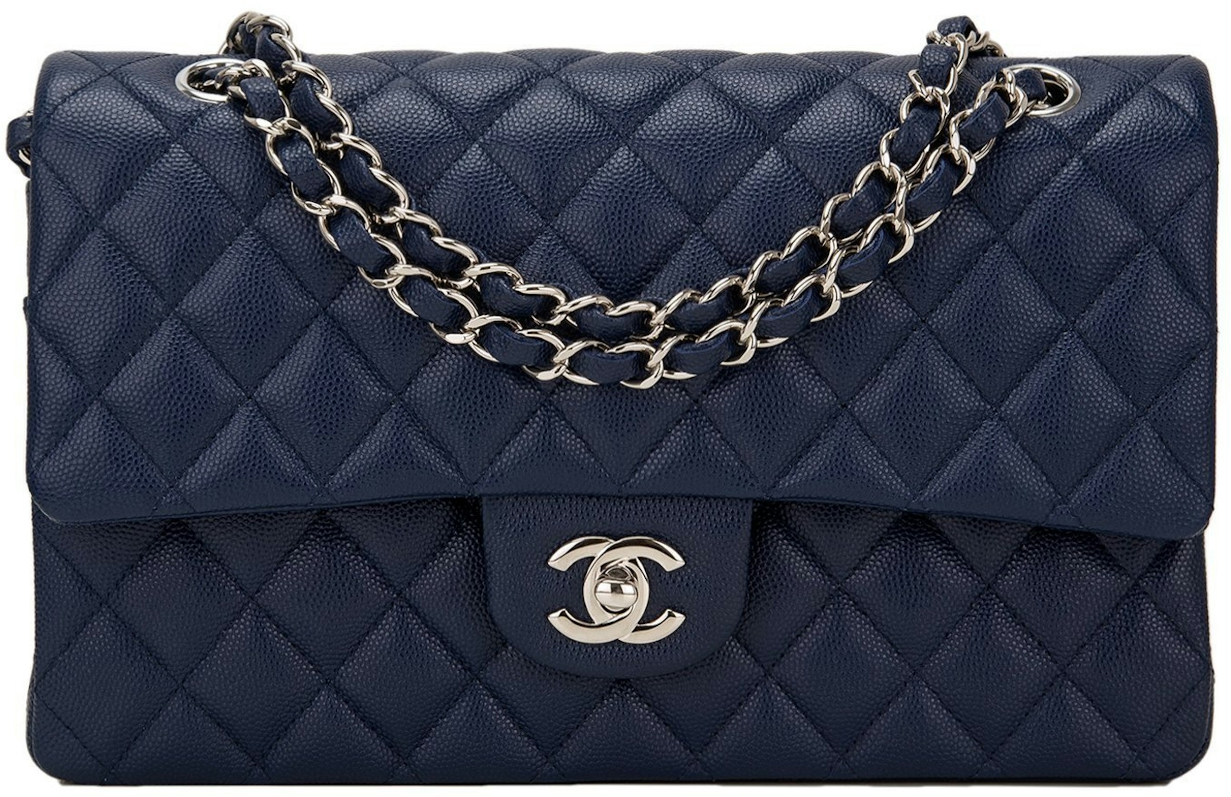 offentliggøre Sindssyge elasticitet Chanel Classic Double Flap Quilted Caviar Silver-tone Medium Navy Blue - US