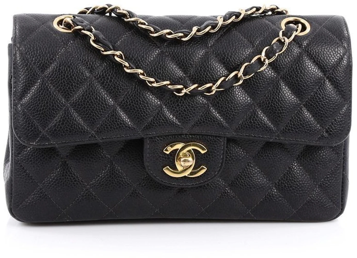 Chanel Classic Double Flap Quilted Caviar Gold-tone Small Black/Burgundy  Lining - US