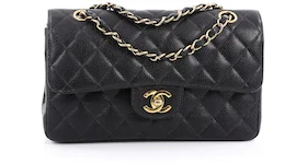 Chanel Classic Double Flap Quilted Caviar Gold-tone Small Black/Burgundy Lining