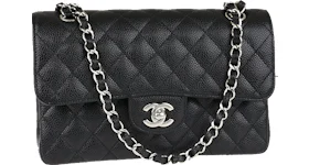 Chanel Classic Double Flap Quilted Caviar Gold tone Medium Black