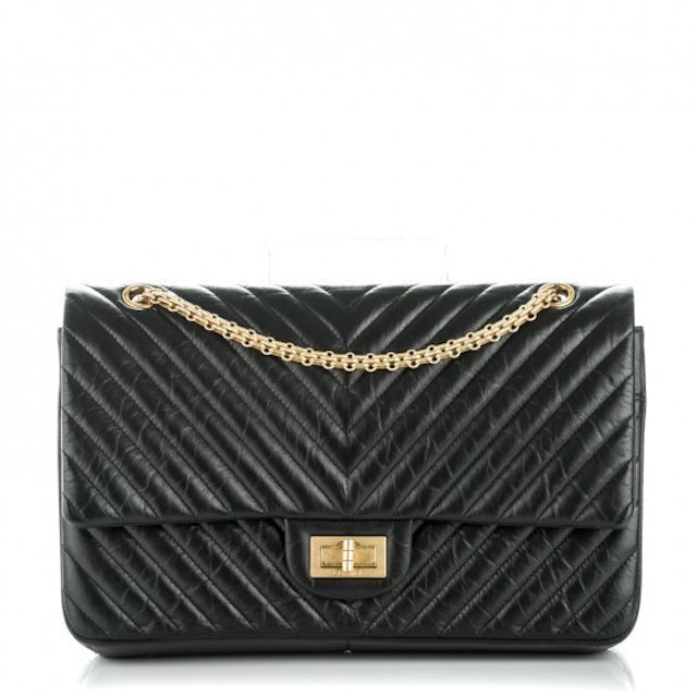 Chanel Reissue 2.55 Classic Double Flap Chevron Quilted Aged 227 Black - US