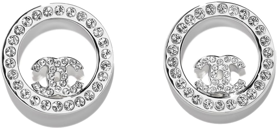 CHANEL Crystal CC Earrings Silver 1308235