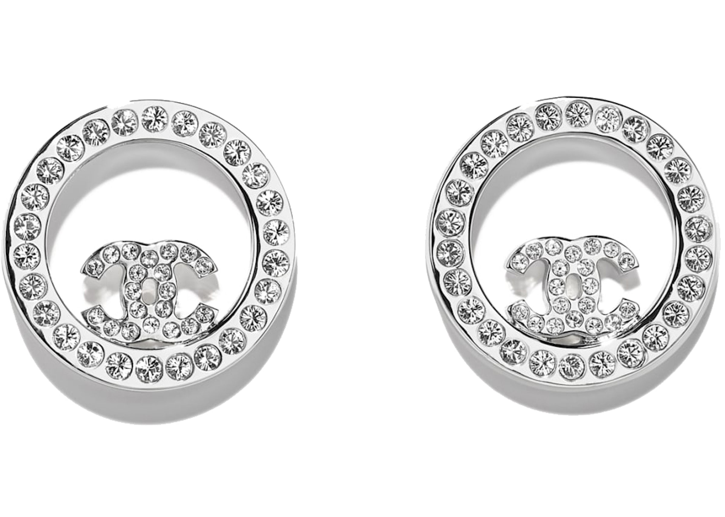 Chanel Classic Earrings Silver/Crystal in Silver Metal - US