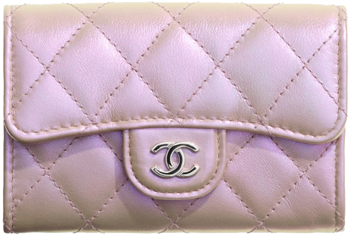 Chanel Classic Flap Card Holder Pink in Iridescent Calfskin with Silver-tone - US