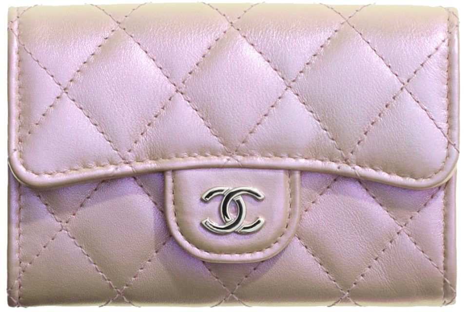 Chanel Classic Flap Card Holder Light Pink in Iridescent Calfskin Leather  with Silver-tone - GB