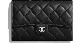 Chanel Classic Flap Wallet Quilted Lambskin Silver-tone Black