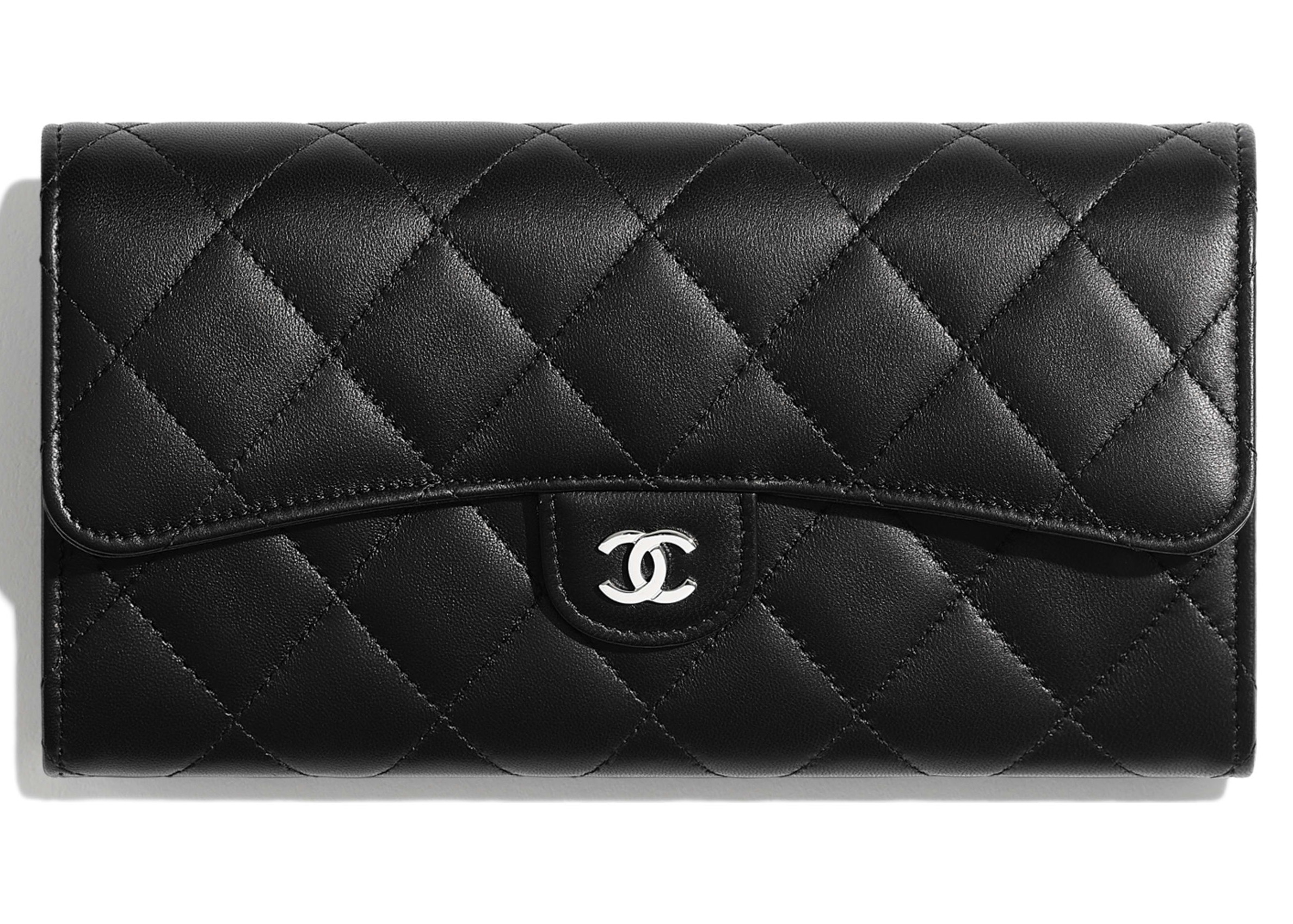 Chanel Classic Flap Wallet Quilted Long Black in Lambskin with Silvertone   US