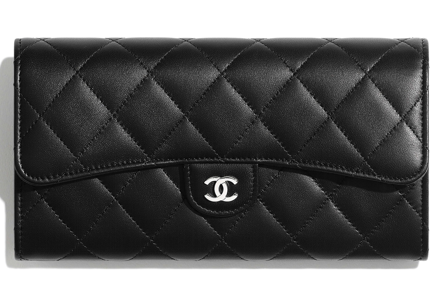 Chanel Classic Flap Wallet Quilted Long Black in Lambskin with Silver-tone