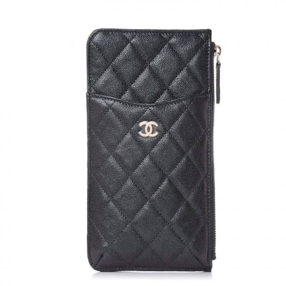 Chanel Classic Flat Wallet Pouch Quilted Caviar Gold-tone Black in 