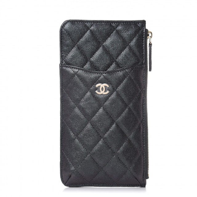 100%AUTH CHANEL Black Caviar Leather Classic Mini Wallet On Chain
