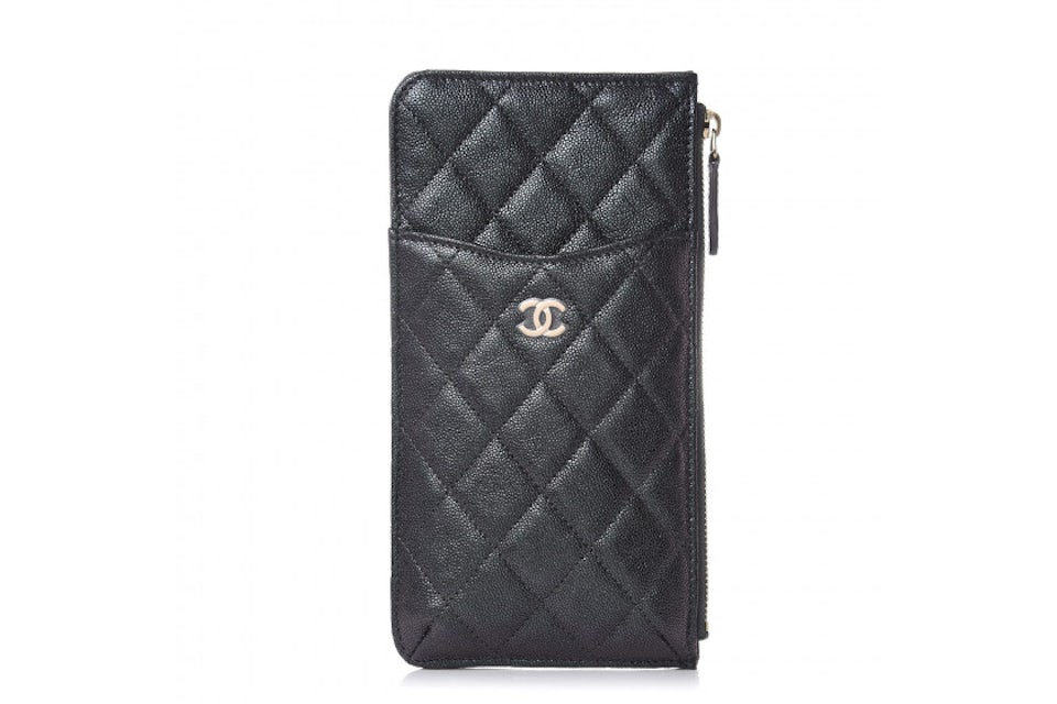 Chanel Classic Flat Wallet Pouch Quilted Caviar Gold-tone Black in
